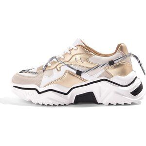 〽️Women's Gold/White Lucky Platform Colorblock Sneakers Chunky Dad Walking Shoes